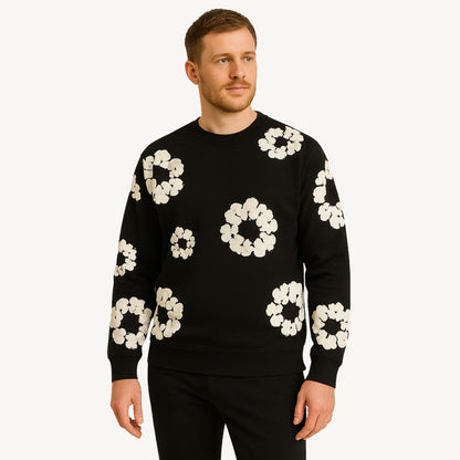 Comfortable Flower Pattern Crew Neck Sweatshirt - Luxivelle