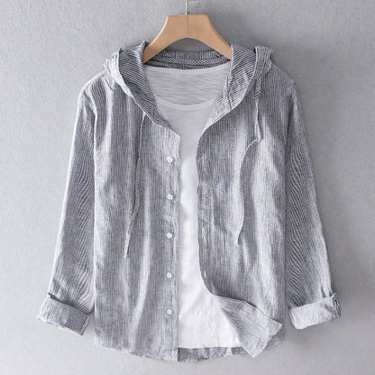 Unisex hooded shirt in lightweight fabric, showcasing breathable material and casual design with versatile unisex fit.