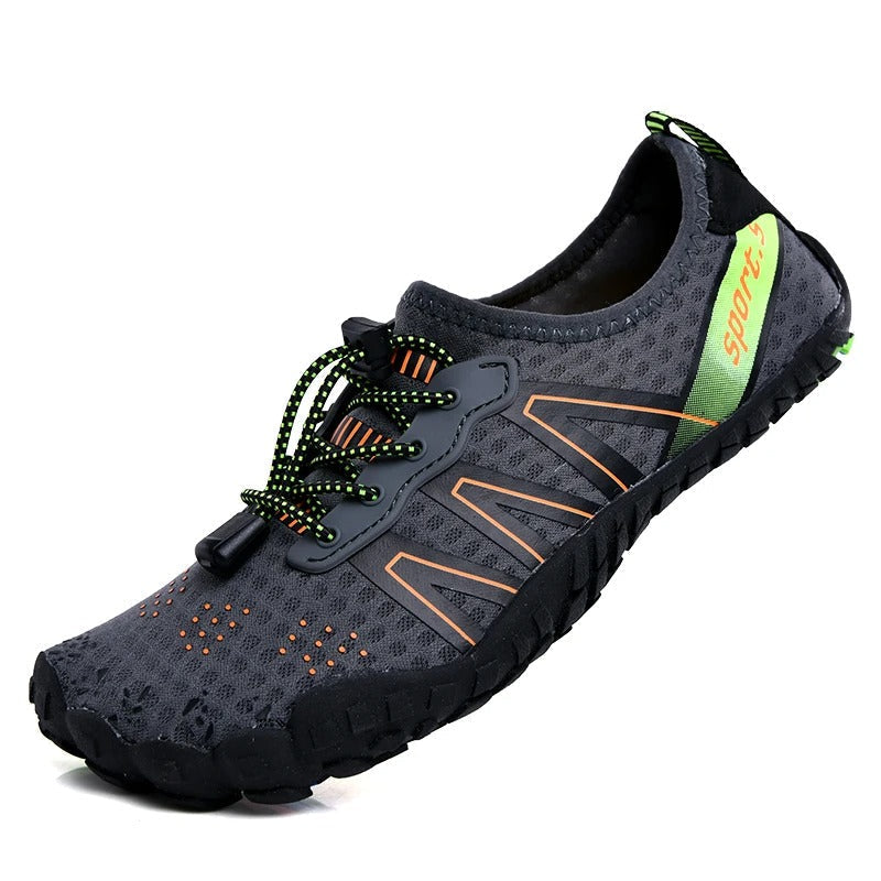 Unisex quick-drying barefoot water shoes with non-slip sole, breathable mesh, and elastic fit for optimal grip on wet surface
