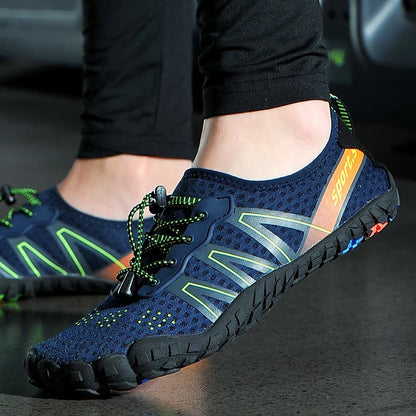 Unisex quick-drying barefoot water shoes with non-slip sole, breathable mesh, and elastic fit for optimal grip on wet surface