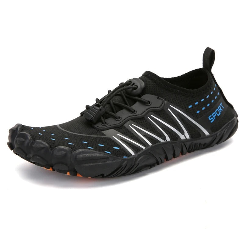 Unisex quick-drying barefoot water shoes with non-slip sole, breathable mesh, and elastic fit for optimal grip on wet surface