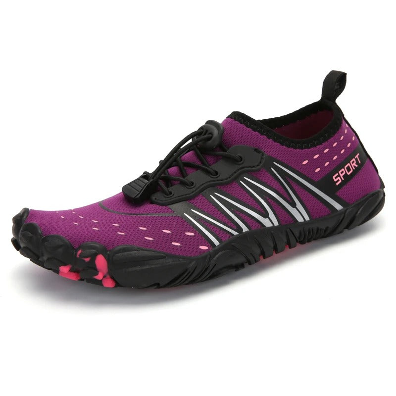 Unisex quick-drying barefoot water shoes with non-slip sole, breathable mesh, and elastic fit for optimal grip on wet surface