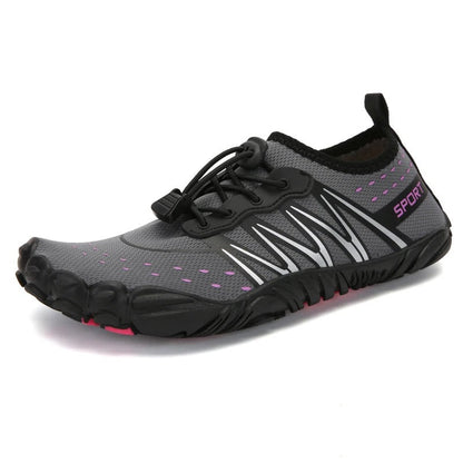 Unisex quick-drying barefoot water shoes with non-slip sole, breathable mesh, and elastic fit for optimal grip on wet surface
