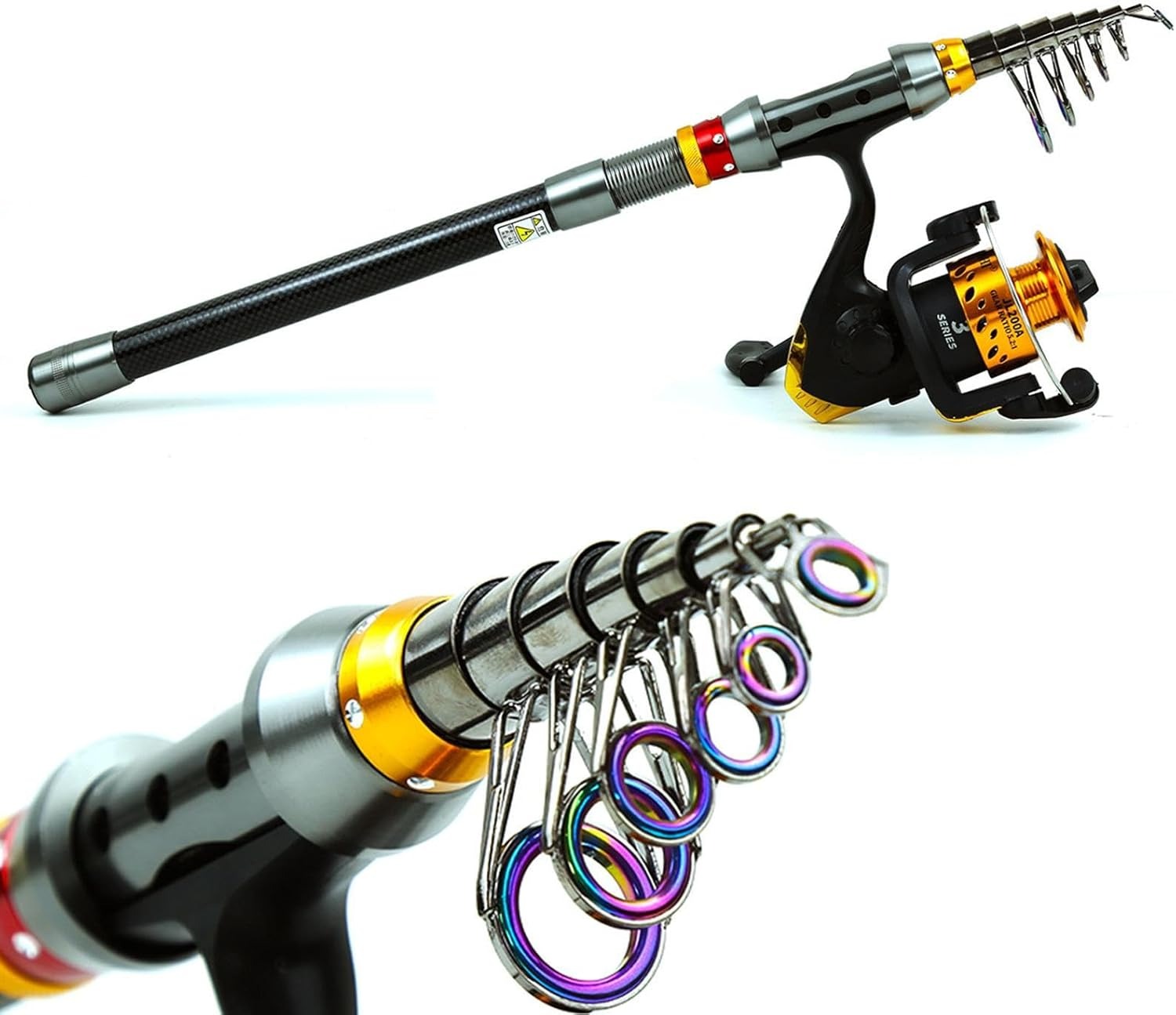 Unisex telescopic carbon fiber fishing rod kit with spinning reel and carrying bag for easy use, ideal for any angler.
