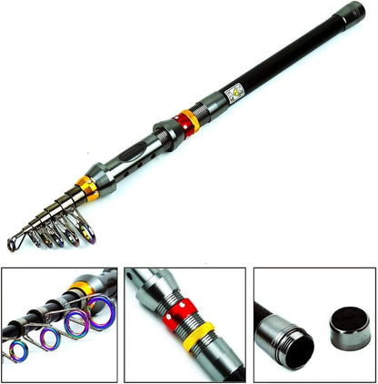 Unisex telescopic carbon fiber fishing rod kit with spinning reel and carrying bag for easy use, ideal for any angler.