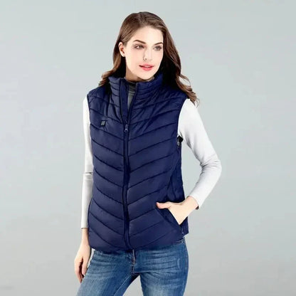 Unisex Thermo Heated Gilet front view; sleek black, advanced heating, ideal for cold weather, sports & fitness warmth.