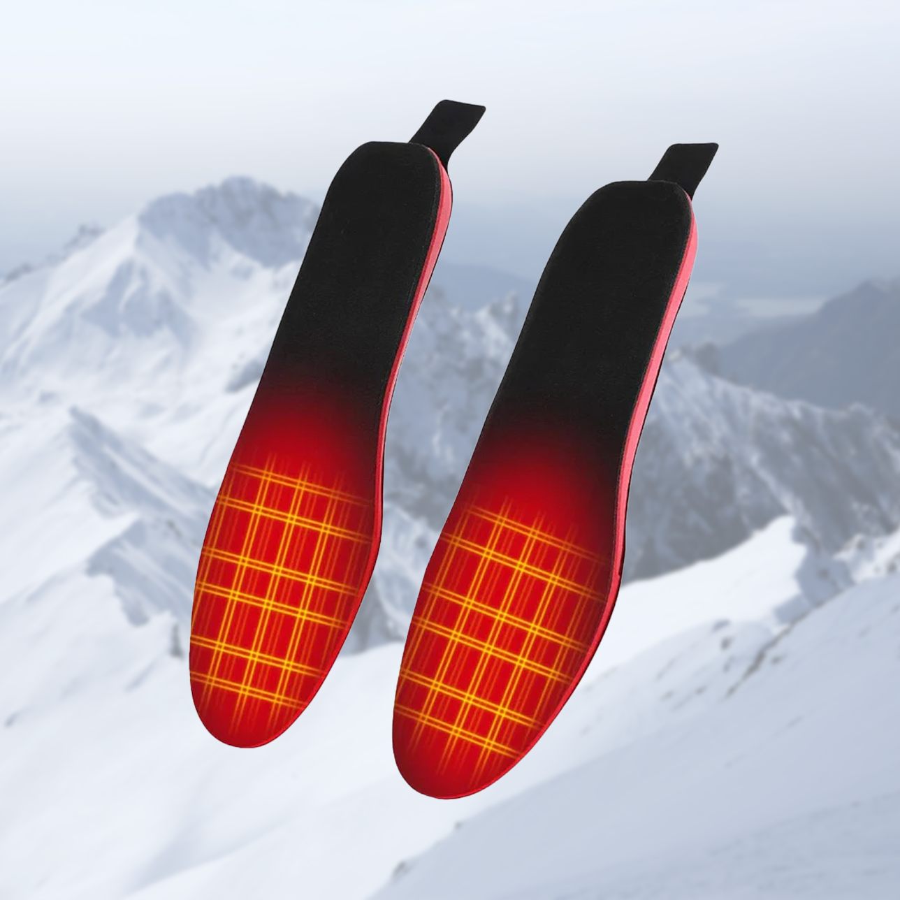 "Unisex wireless heated insoles with remote control, sleek design, flexible, rechargeable, perfect for cold weather activitie