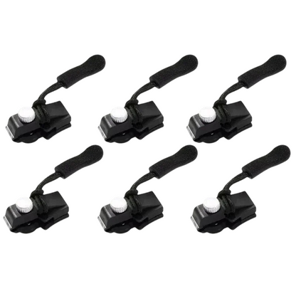 "Unisex zipper repair clip 6-pack, alloy and nylon, universal fit. Snap-on design for quick no-sew fixes on clothes and bags.