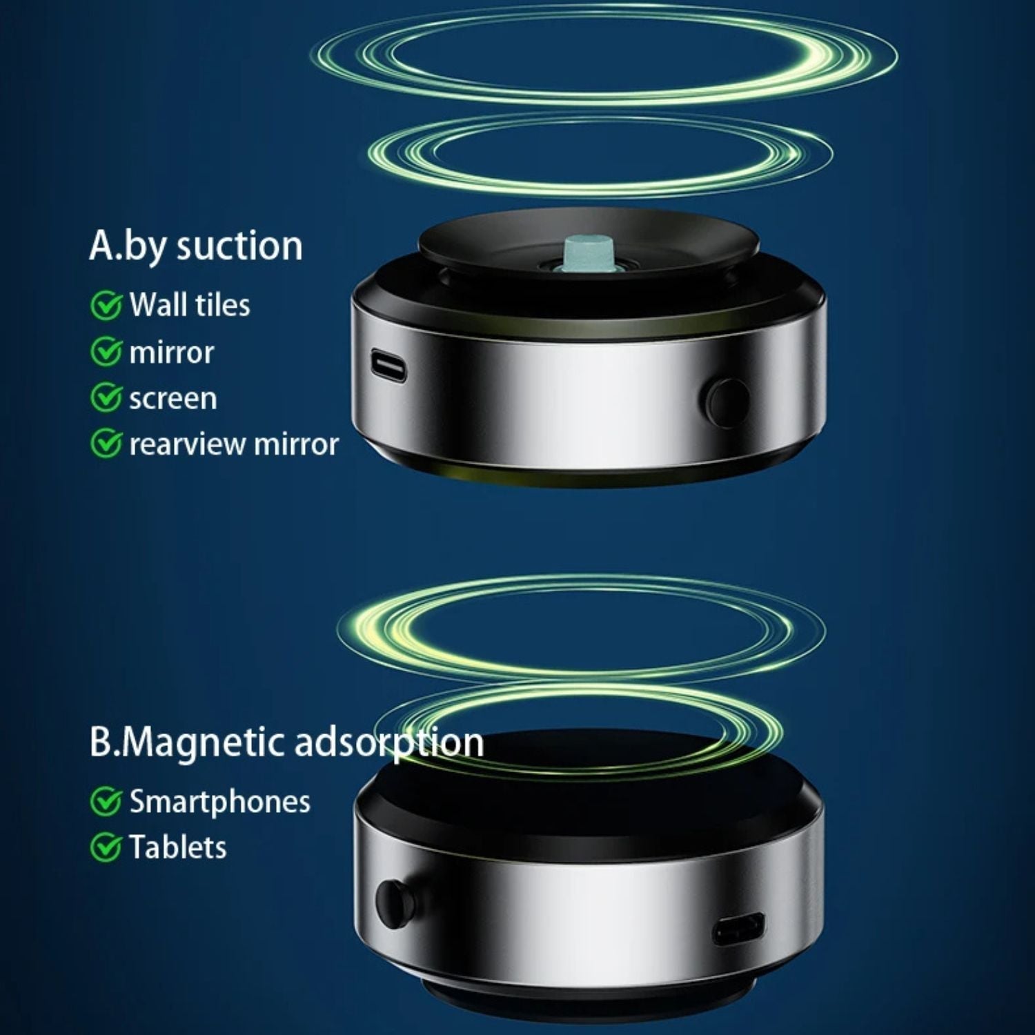 "Universal magnetic car phone holder with suction base, sleek black design, strong grip, adjustable for optimal view."