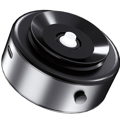 "Universal magnetic car phone holder with suction base, sleek black design, strong grip, adjustable for optimal view."