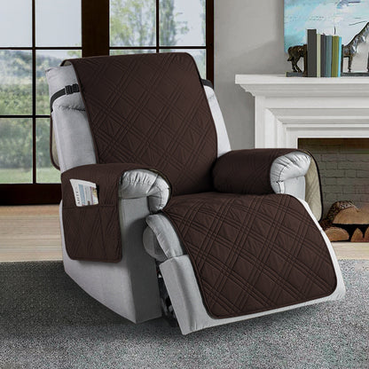 Universal waterproof recliner slipcover, water-repellent, stain-resistant in navy blue, elastic hems for easy fit.