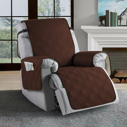 Universal waterproof recliner slipcover, water-repellent, stain-resistant in navy blue, elastic hems for easy fit.