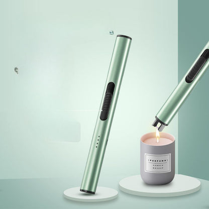 "USB rechargeable electric lighter, sleek and compact design, ideal for lighting candles and grills, windproof function."