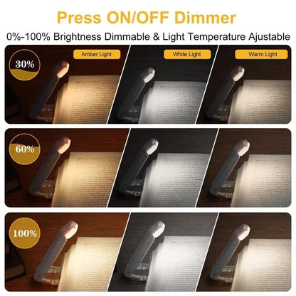 "USB Rechargeable Flex Reading Light with adjustable LED, lightweight design, and flexible positioning for comfortable readin