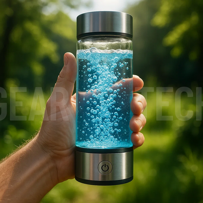 "USB rechargeable hydrogen water bottle, sleek design, enhances wellness, infuses water with molecular hydrogen, anti-inflamm