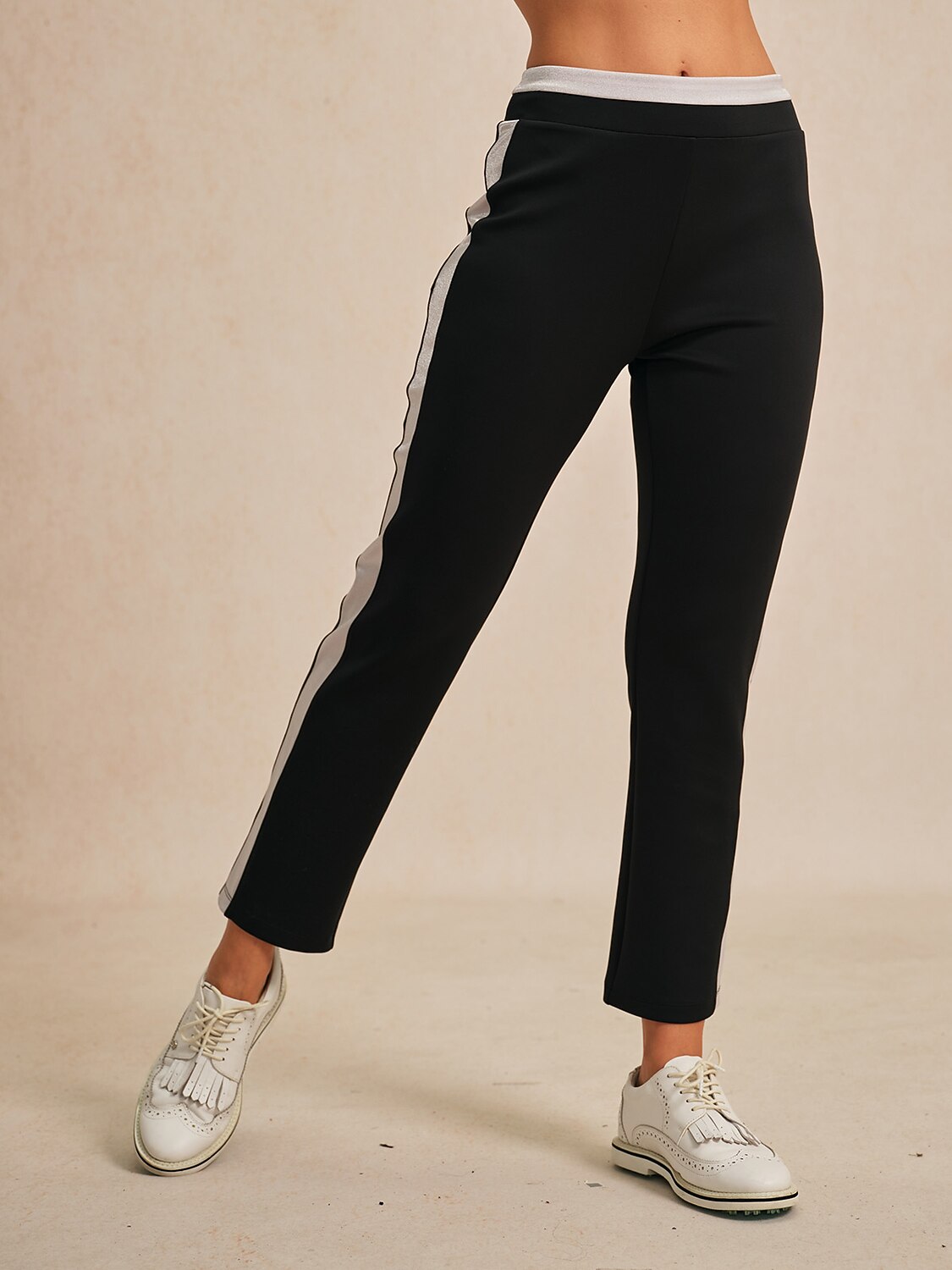 Dark Blue 39 Inch Elastic Block Ankle Pants