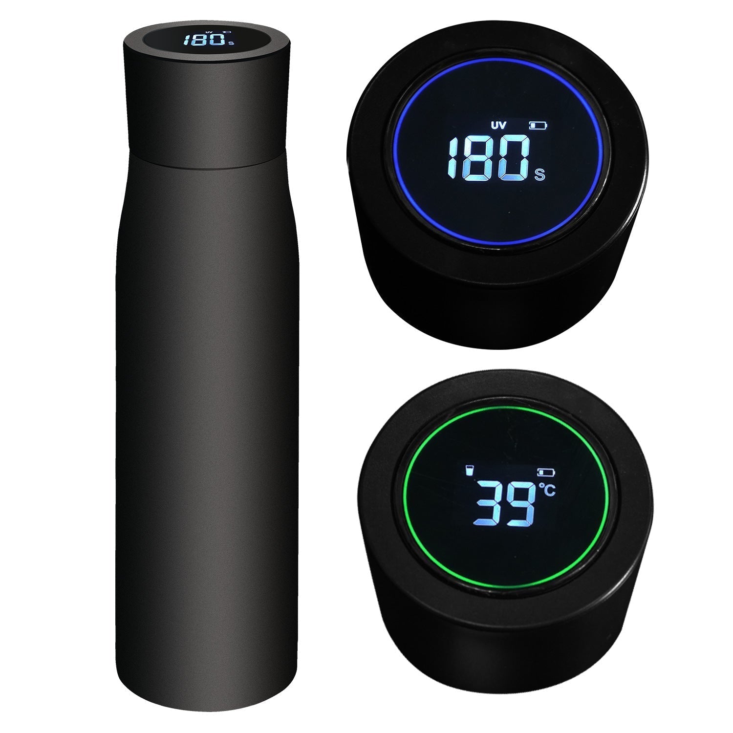 "UV Light Water Bottle with UV-C sterilization, sleek design, BPA-free, ensures germ-free hydration and easy portability."