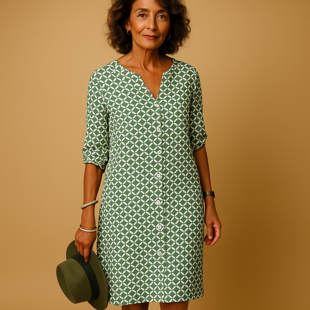 Women's Relaxed Fit V Neck Short Sleeve Dress - Luxivelle