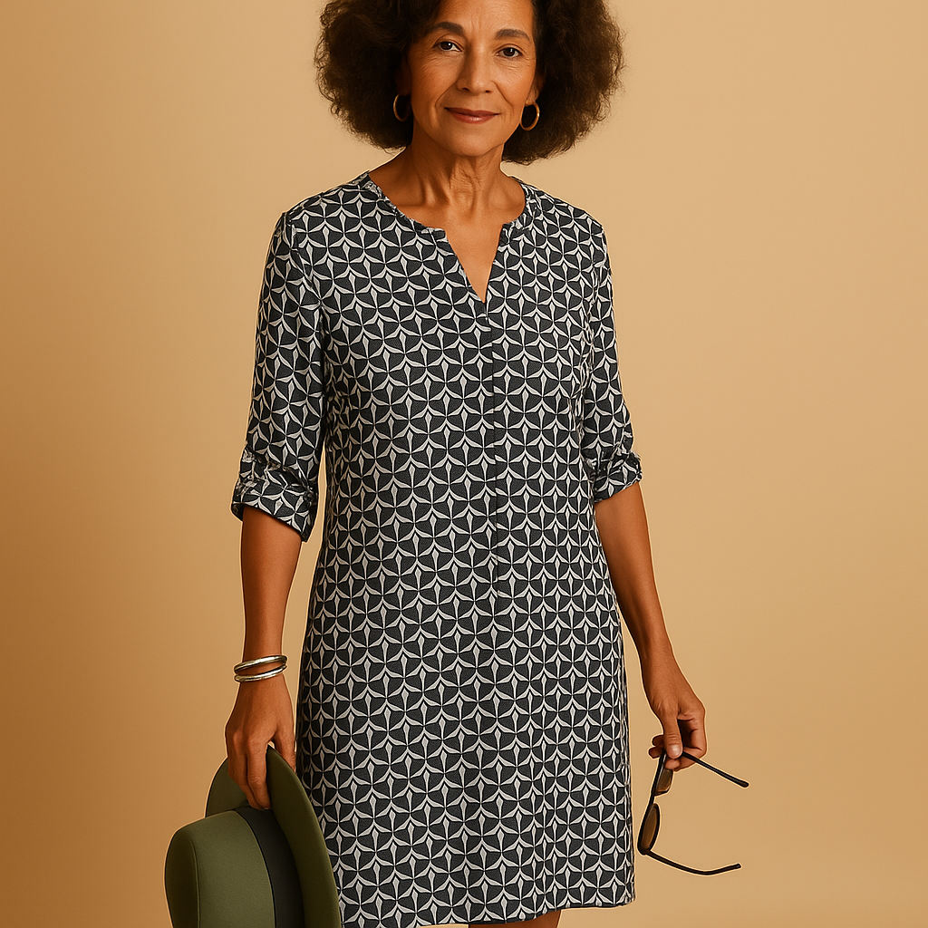 V-neck casual dress for women in soft fabric with half sleeves and relaxed fit, ideal for everyday wear, brunch, or spring outings.