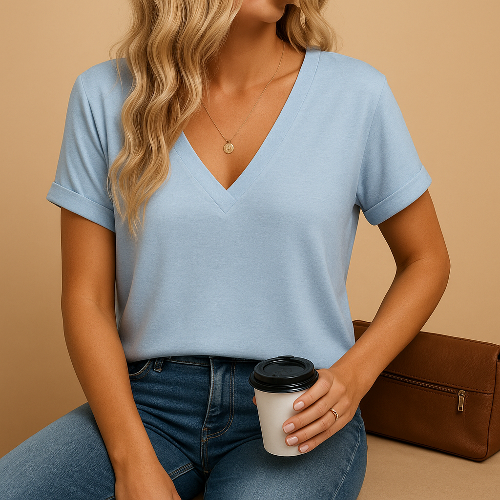 Women's Elegant Puff Sleeve V-Neck Top
