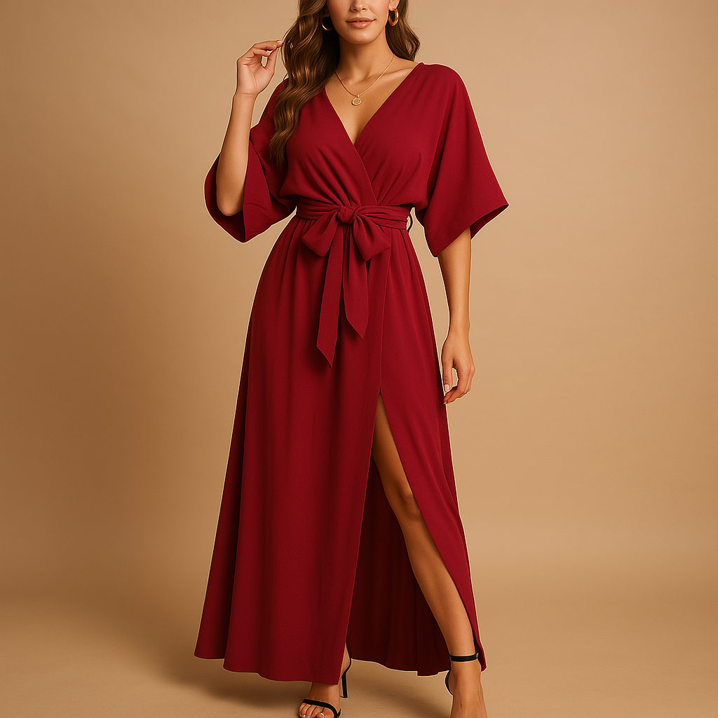 Smart-casual V-neck dress for women with elegant silhouette, perfect for daily wear, seasonal styling, or evening occasions.