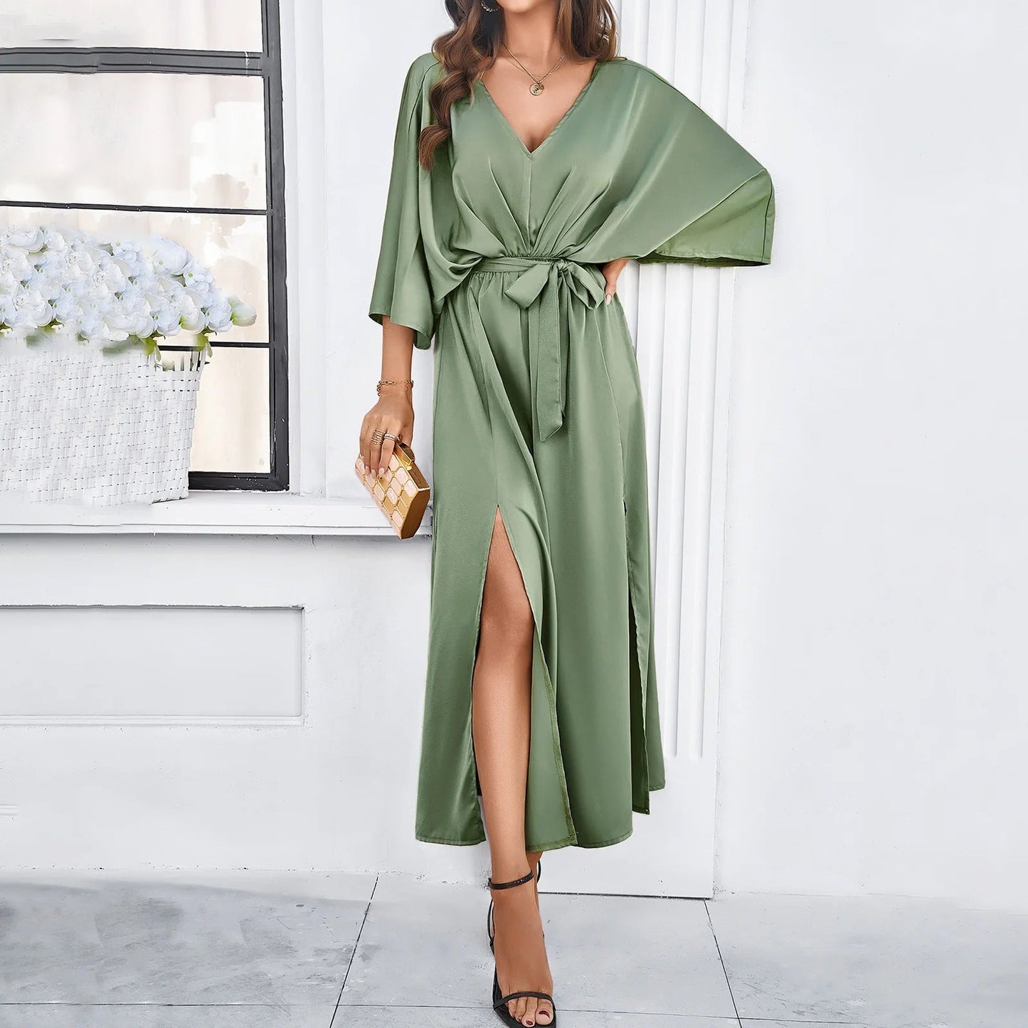 Sleeveless V Neck Summer Dress for Ladies