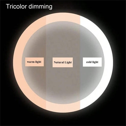 "Vanity makeup mirror with LED lights, touch-control, sleek metal frame, featuring 360° rotation for precise beauty applicati