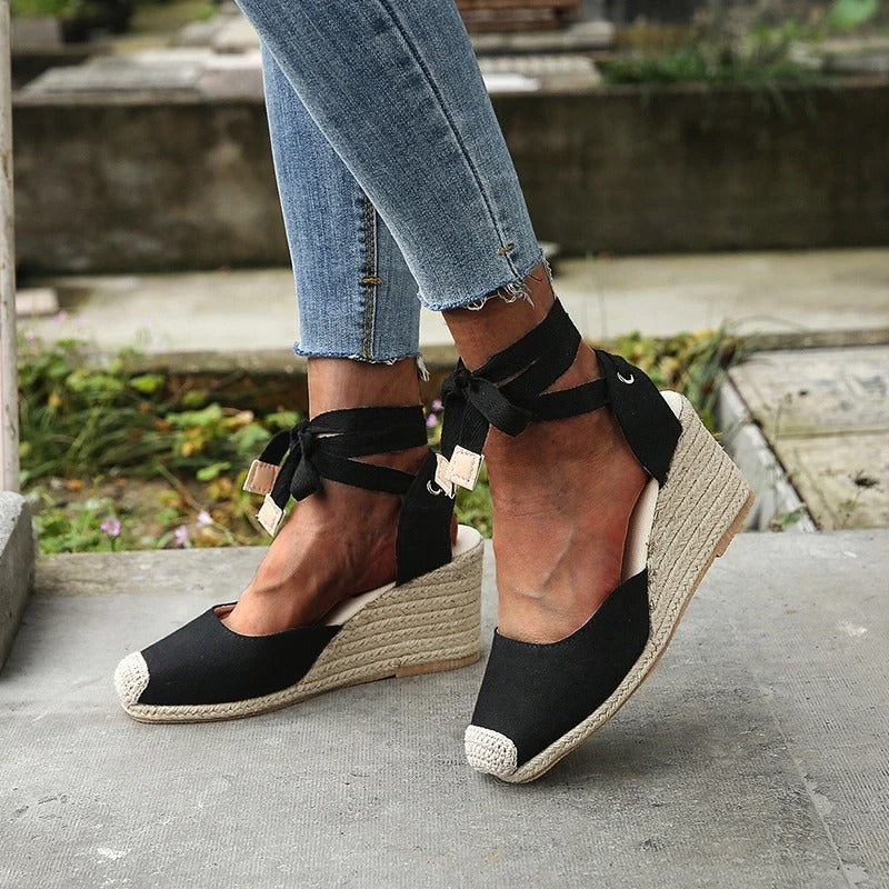 Ladies Comfortable Lace Up Wedge Sandals - Luxivelle