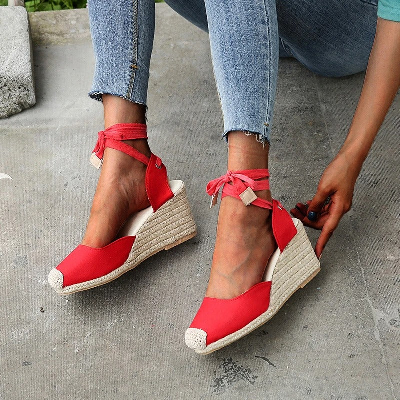 Ladies Comfortable Lace Up Wedge Sandals