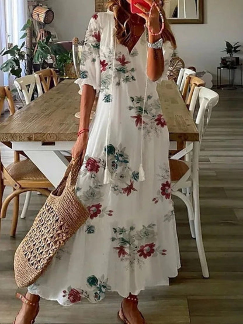 Trendy Floral V-Neck Summer Dress