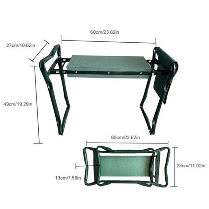 "Versatile 2-in-1 gardening kneeler seat with cushioned support, foldable design, and side pockets for easy garden use."