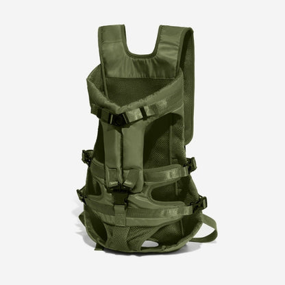 "Versatile dog carrier backpack for hiking, shown in green. Secure multi-buckle design keeps pets safe and comfortable outdoo
