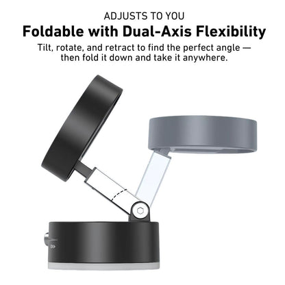 "Versatile magnetic phone mount with 360° rotation on desk, sleek design, modern and flexible for convenient phone positionin