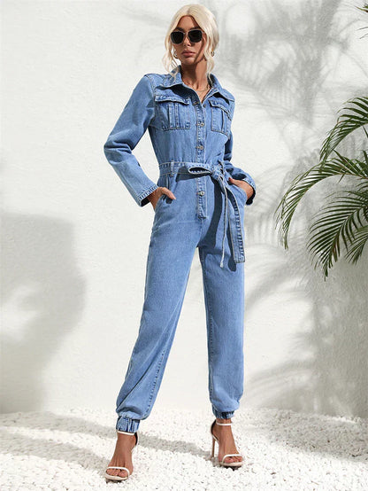 Trendy Blue Jean Work Jumpsuit