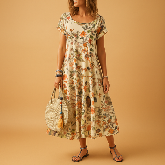 Classic Floral Women's Summer Dress with V Neck - Luxivelle