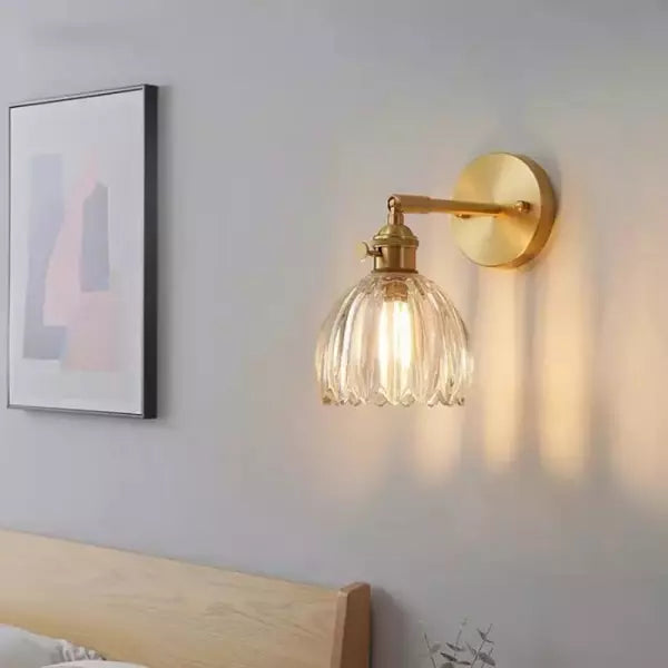 "Vintage floral tulip glass wall lamp, tulip-shaped shade, multi-color options, elegant retro design, adds warm soft light."