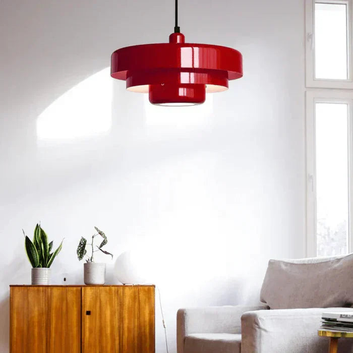"Vintage LED pendant light with classic metal and elegant finish, available in vibrant colors for interior spaces."