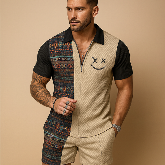 Classic Print Polo and Shorts Mens Summer Set - Luxivelle