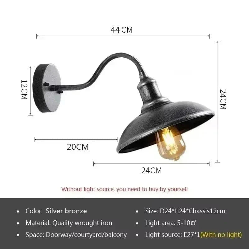 "Vintage-style Retro LED Wall Light with wrought iron, ideal for indoor/outdoor decor, available in multiple colors."