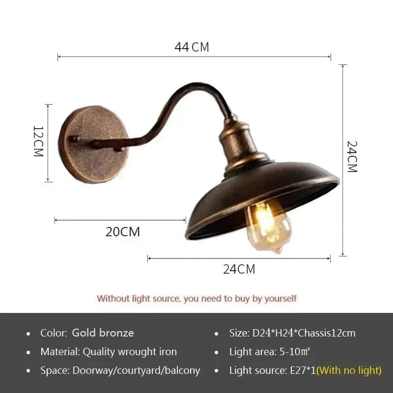 "Vintage-style Retro LED Wall Light with wrought iron, ideal for indoor/outdoor decor, available in multiple colors."