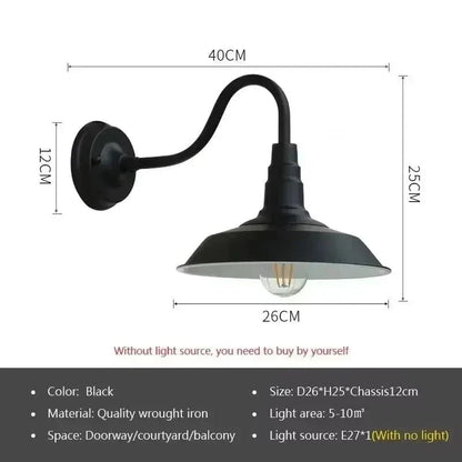 "Vintage-style Retro LED Wall Light with wrought iron, ideal for indoor/outdoor decor, available in multiple colors."