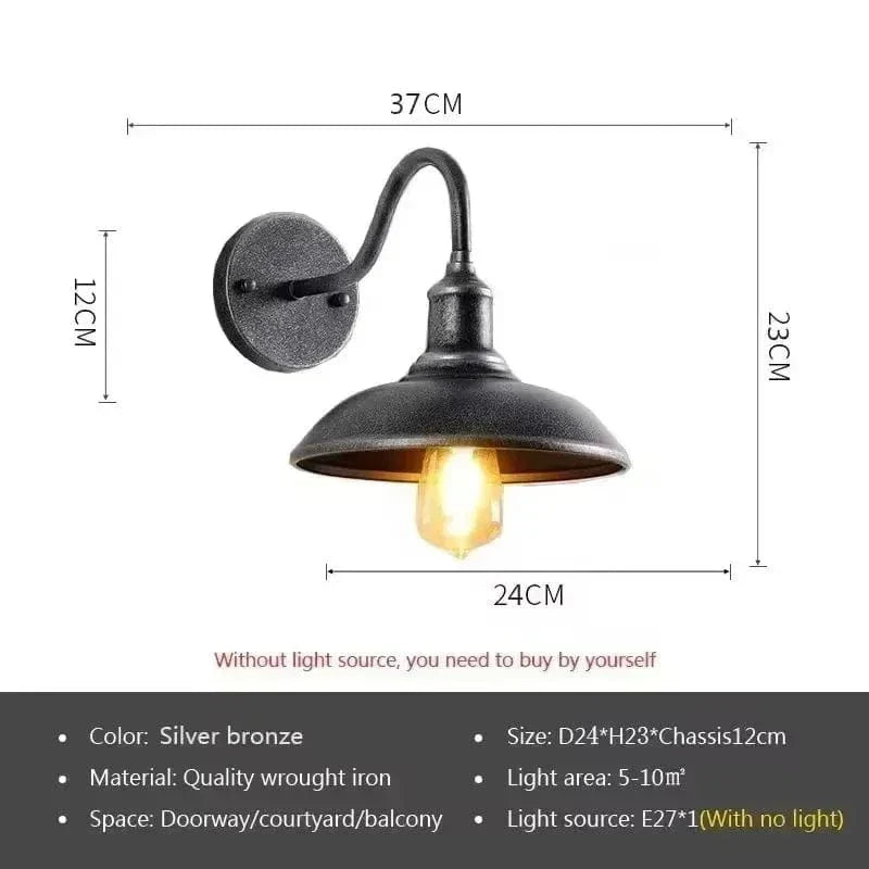 "Vintage-style Retro LED Wall Light with wrought iron, ideal for indoor/outdoor decor, available in multiple colors."