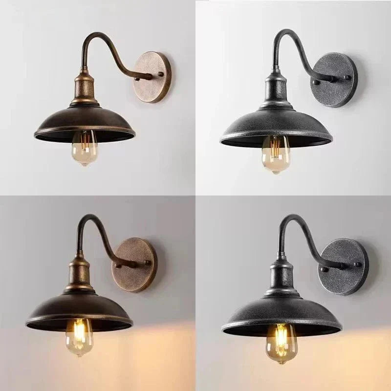 "Vintage-style Retro LED Wall Light with wrought iron, ideal for indoor/outdoor decor, available in multiple colors."