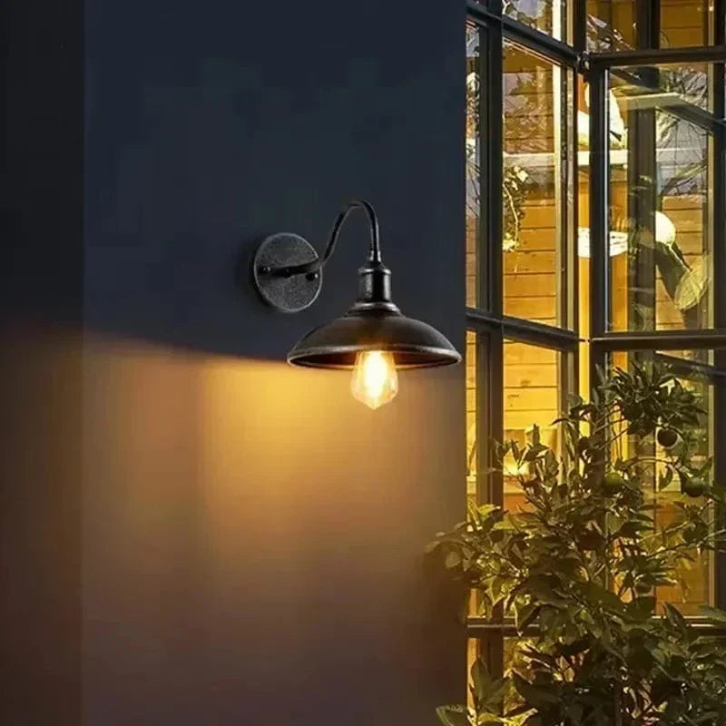 "Vintage-style Retro LED Wall Light with wrought iron, ideal for indoor/outdoor decor, available in multiple colors."