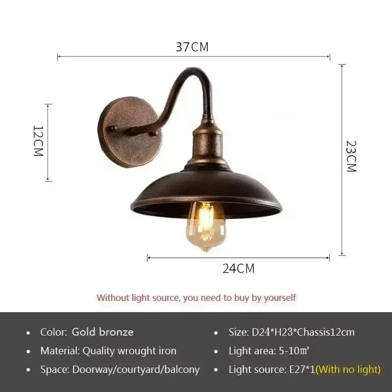 "Vintage-style Retro LED Wall Light with wrought iron, ideal for indoor/outdoor decor, available in multiple colors."