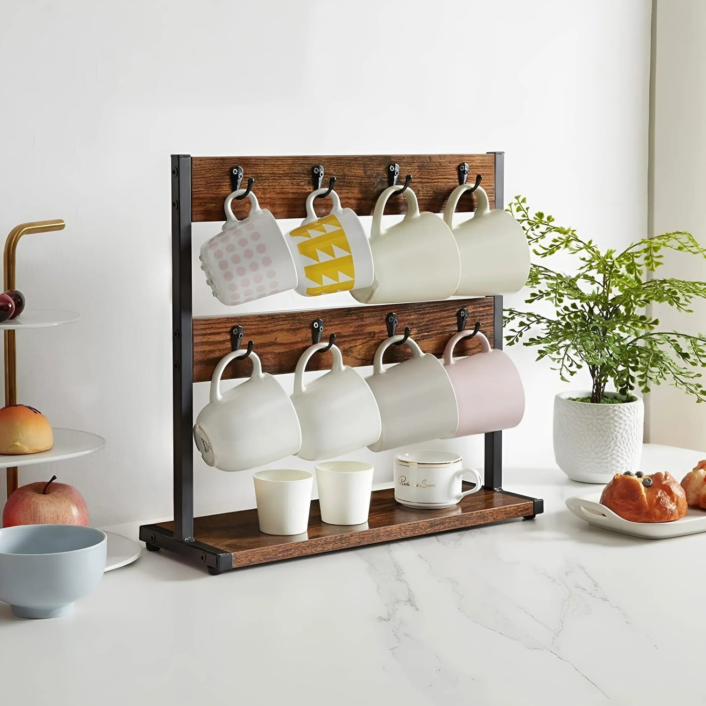 Rustic Wood Coffee Mug Holder with Hooks - Luxivelle