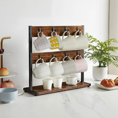 Rustic Wood Coffee Mug Holder with Hooks - Luxivelle