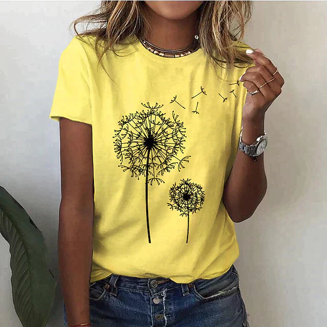 Ladies Floral Crew Neck Casual Tee