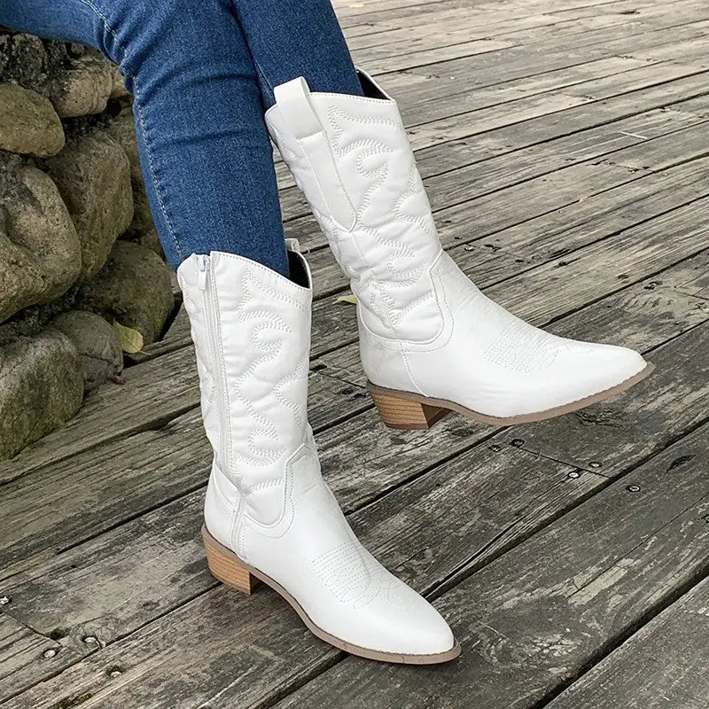 Fashionable Embroidered Ankle Cowboy Boots