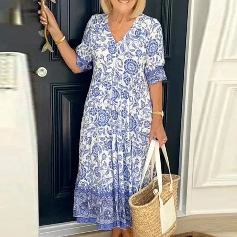 Chic Floral V-Neck Summer Dress - Luxivelle